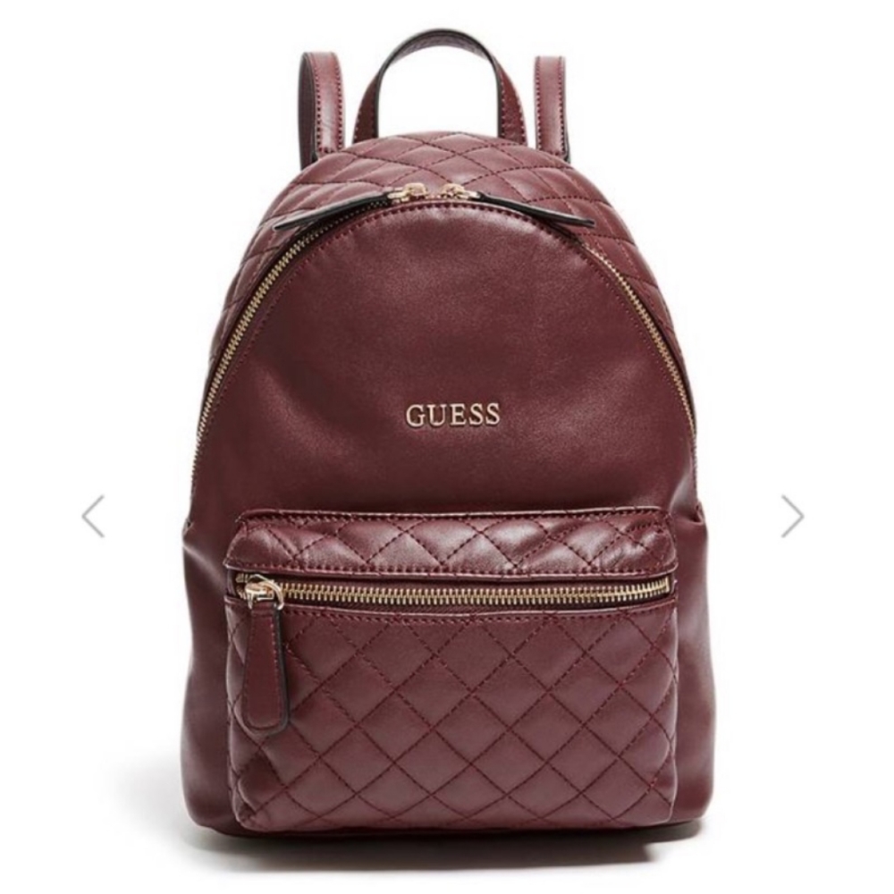 GUESS Mini Backpack Bag Quilted Wine